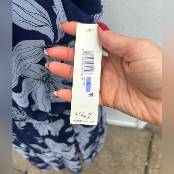 NEW Eliza J Dress Women Plus Sz 18 Floral Halter Blue Pleated Short Dressy Party - Picture 5 of 15